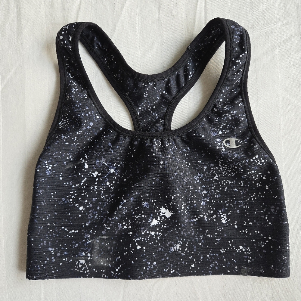 Champion Absolute Sports Bra XXS Black white racerback Space Galaxy print logo